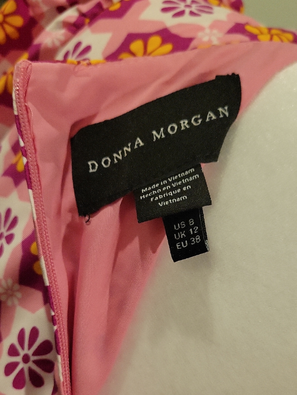 Donna Morgan Multicolor Floral Geo Midi Dress in Pink, Orange, Teal & Purple - Picture 12 of 14